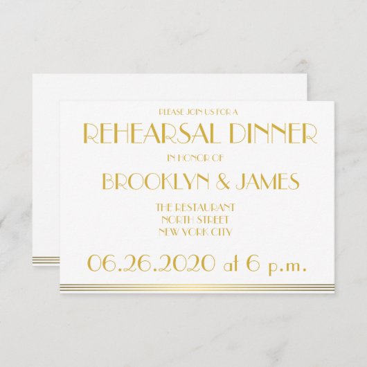 Tiny Gold Great Gatsby Mariage Invitations de répé (Devant / Derrière)