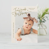 Tiny Hands Big Dreams Script Beige Foto Geboorteaa Aankondiging (Staand voorkant)