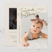 Tiny Hands Big Dreams Script Beige Foto Geboorteaa Aankondiging (Voorkant / Achterkant)