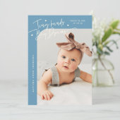 Tiny Hands Big Dreams Script Denim Blauwe Geboorte Aankondiging (Staand voorkant)