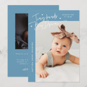 Tiny Hands Big Dreams Script Denim Blauwe Geboorte Aankondiging (Voorkant / Achterkant)