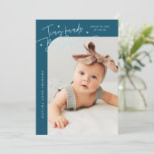 Tiny Hands Big Dreams Script Teal Foto Geboorte Aankondiging (Staand voorkant)