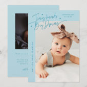 Tiny Hands Big Dreams Script Turquoise Foto Geboor Aankondiging (Voorkant / Achterkant)