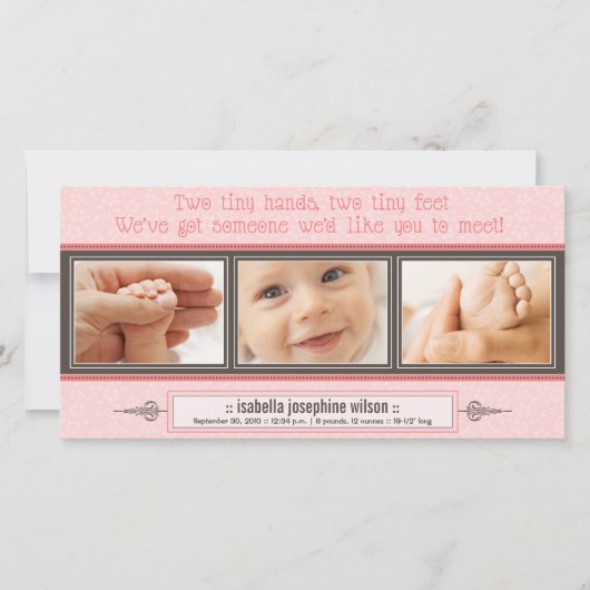 Tiny Hands, Tiny Feet Geboorteaankondiging (roze) Aankondiging (Voorkant)