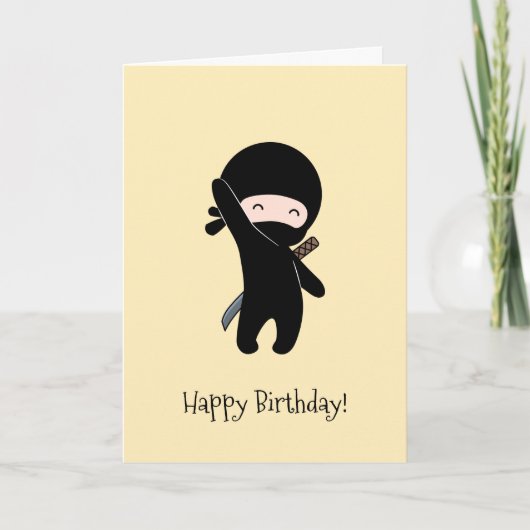 Tiny Happy Ninja op gele verjaardag Kaart (Voorkant)