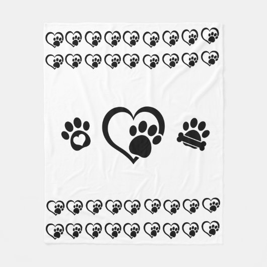 Tiny hearts and Paw Prints Fleece Blanket (Voorkant)