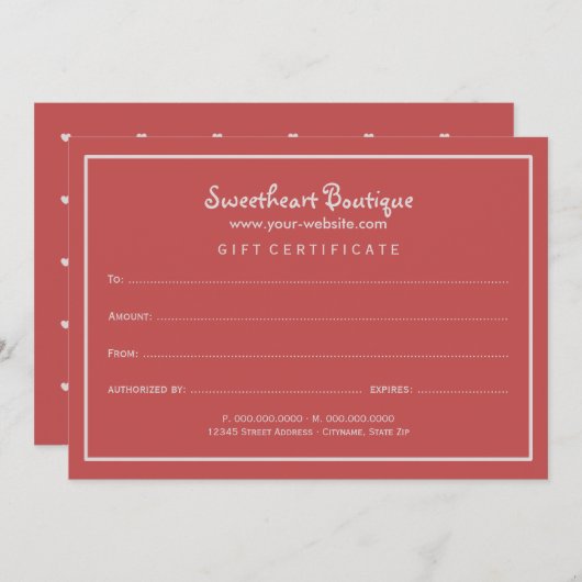 Tiny Hearts Cadeaubon (Voorkant / Achterkant)