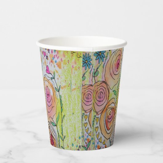 Tiny Hearts en Bloemen Paper Cups Papieren Bekers (Rechts)