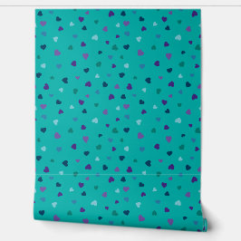 Tiny Hearts, Purple, Teal, Blue on Turquoise Behang