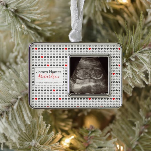 Tiny Hearts Sonogram Afbeelding Eerste Kerstmis Verzilverd Kader Ornament (Boom)