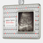Tiny Hearts Sonogram Afbeelding Eerste Kerstmis Verzilverd Kader Ornament (Links)