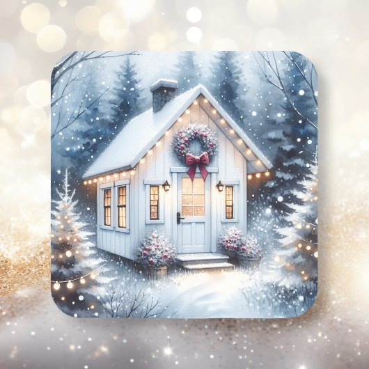 Tiny Home in een magisch winterbos Vierkante Sticker