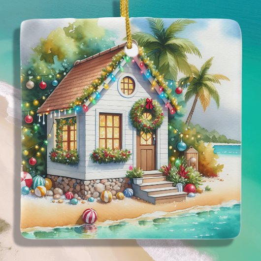 Tiny Home op het strand Feestelijke Kerstmis Keramisch Ornament
