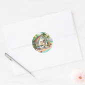 Tiny Home op het strand Feestelijke Kerstmis Ronde Sticker (Envelop)