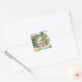 Tiny Home op het strand Feestelijke Kerstmis Vierkante Sticker (Envelop)