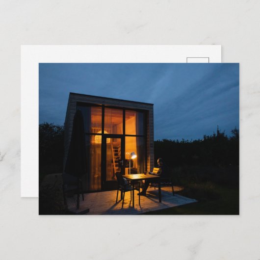 TINY HOUSE CABIN NACHT TIME BRIEFKAARTEN (Voorkant / Achterkant)