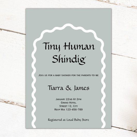 Tiny Human Shindig Minimalistisch Sage Baby shower Kaart