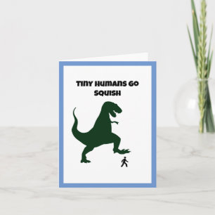 Tiny Humans Go Squish Funny Dinosaur Cartoon Kaart