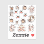 Tiny latte bunny shopping day Sticker (Feuille)