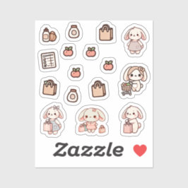 Tiny latte bunny shopping day Sticker