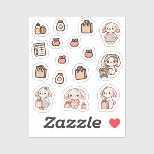 Tiny latte bunny shopping day Sticker (Feuille)