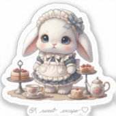 Tiny Maid Bunny - Antique Cafe Style Kawaii Art Sticker (Voorkant)