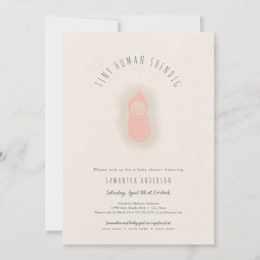 Tiny menselijk shindig meisje Baby shower Invitati Kaart (Voorkant)