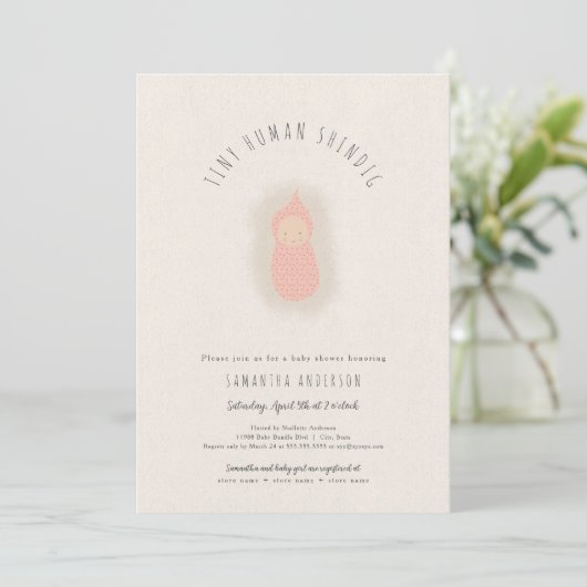 Tiny menselijk shindig meisje Baby shower Invitati Kaart (Staand voorkant)