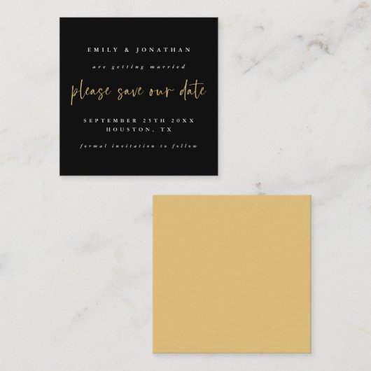 TINY MINI SIZE Black Gold Weddenschap Save the Dat Notitiekaartje (Voorkant / Achterkant)