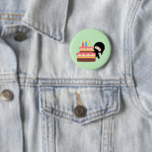 Tiny Ninja Behind Birthday Cake Green Ronde Button 5,7 Cm (In situ)
