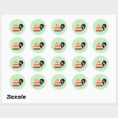 Tiny Ninja Behind Birthday Cake Green Ronde Sticker (Vel)