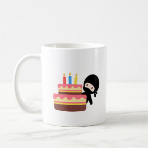 Tiny Ninja Behind Birthday Cake Koffiemok