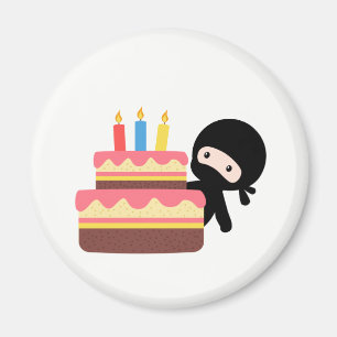 Tiny Ninja Behind Birthday Cake Magneet
