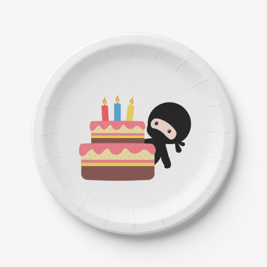 Tiny Ninja Behind Birthday Cake Papieren Bordje (Voorkant)