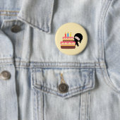 Tiny Ninja Behind Birthday Cake Yellow Ronde Button 5,7 Cm (In situ)