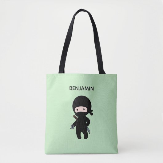 Tiny Ninja Custom Name on Green Tote Bag (Voorkant)