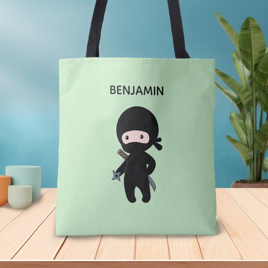 Tiny Ninja Custom Name on Green Tote Bag
