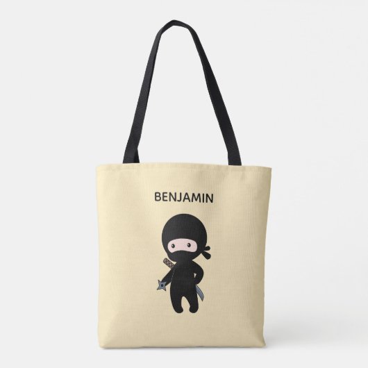 Tiny Ninja Custom Name on Yellow Tote Bag (Achterkant)