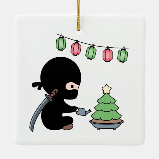 Tiny Ninja die kerstbomen ziet Keramisch Ornament (Achterkant)