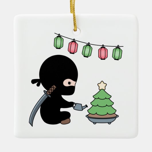 Tiny Ninja die kerstbomen ziet Keramisch Ornament (Voorkant)