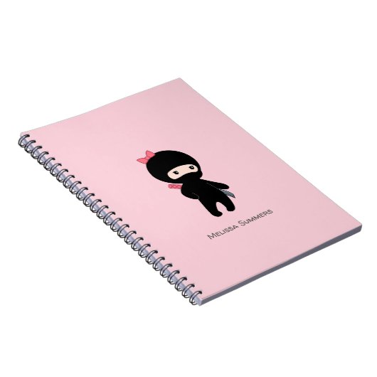 Tiny Ninja Girl Custom Name on Pink Notitieboek (Rechterzijde)