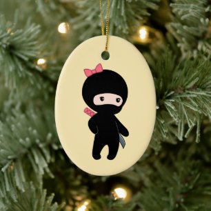 Tiny Ninja Girl op Geel Keramisch Ornament