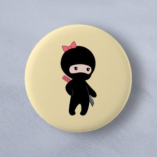 Tiny Ninja Girl op Geel Ronde Button 5,7 Cm