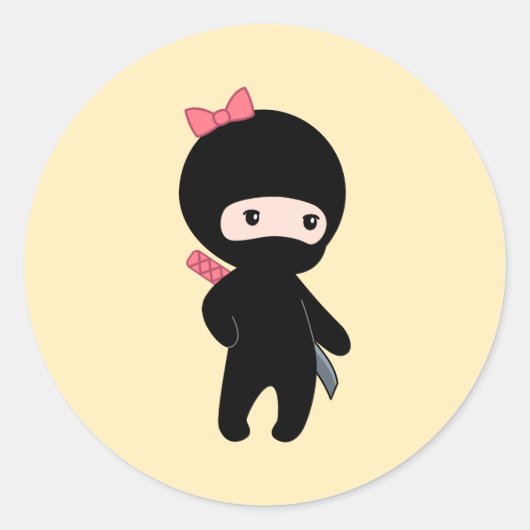 Tiny Ninja Girl op Geel Ronde Sticker (Voorkant)