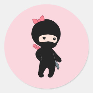 Tiny Ninja Girl op Roze Ronde Sticker