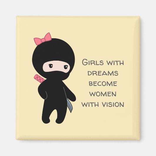 Tiny Ninja Girl Quote over Geel Magneet (Voorkant)