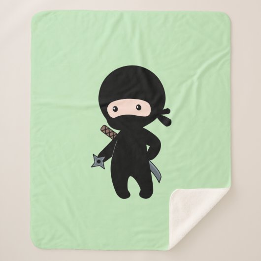 Tiny Ninja Holding Throwing Star op Green Sherpa Deken (Voorkant)