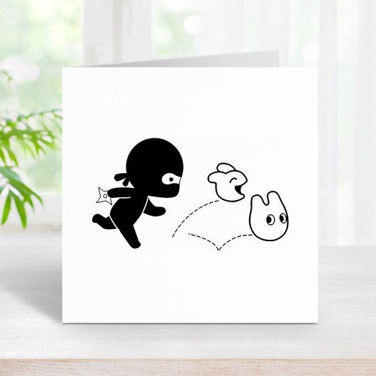 Tiny Ninja Hunting Dustbunnies Rubberstempel