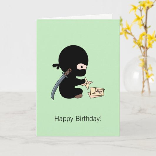 Tiny Ninja Makes Origami Paper Star Groene Verjaar Kaart (Gele Bloem)
