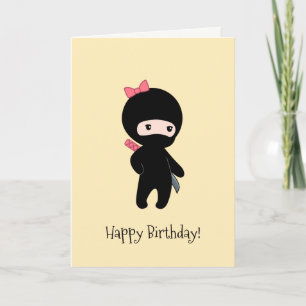 Tiny Ninja Meisje op Gele Verjaardag Kaart